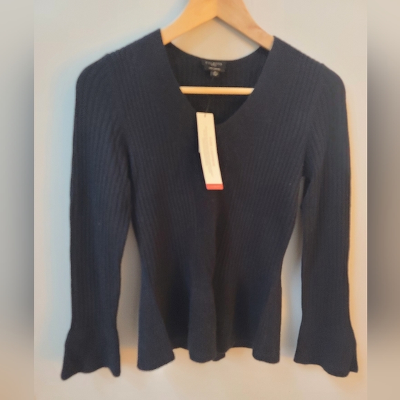 NWT Cashmere Talbots Ruffle Black Sweater size Petite S - Picture 9 of 10